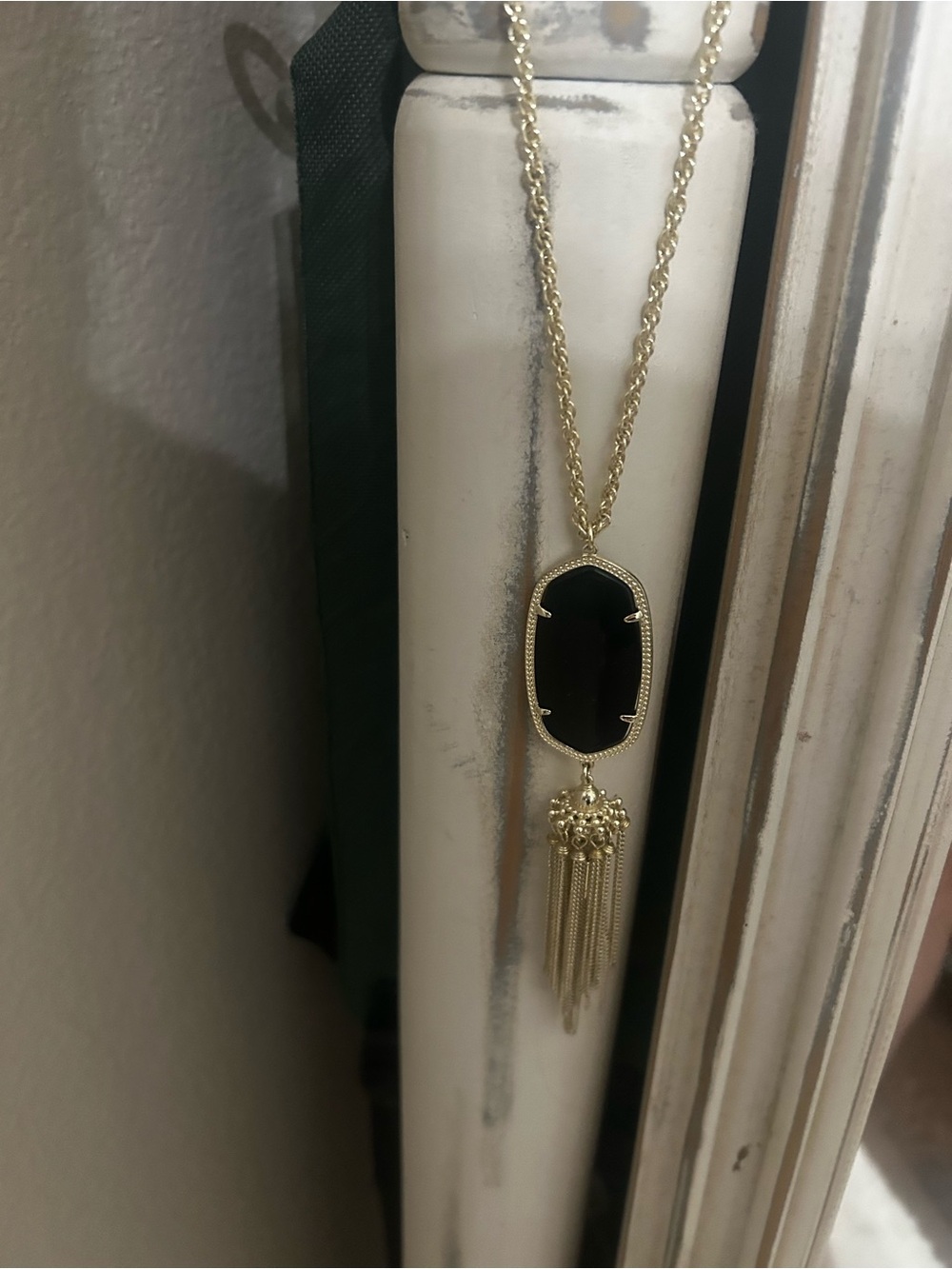 Kendra Scott Gold Long Pendant Necklace with Black Stone and Tassel